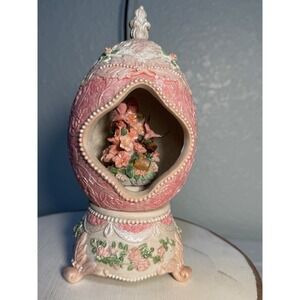 Classic Treasures Musical Egg Shape with Hummingbird and Flowers Pink